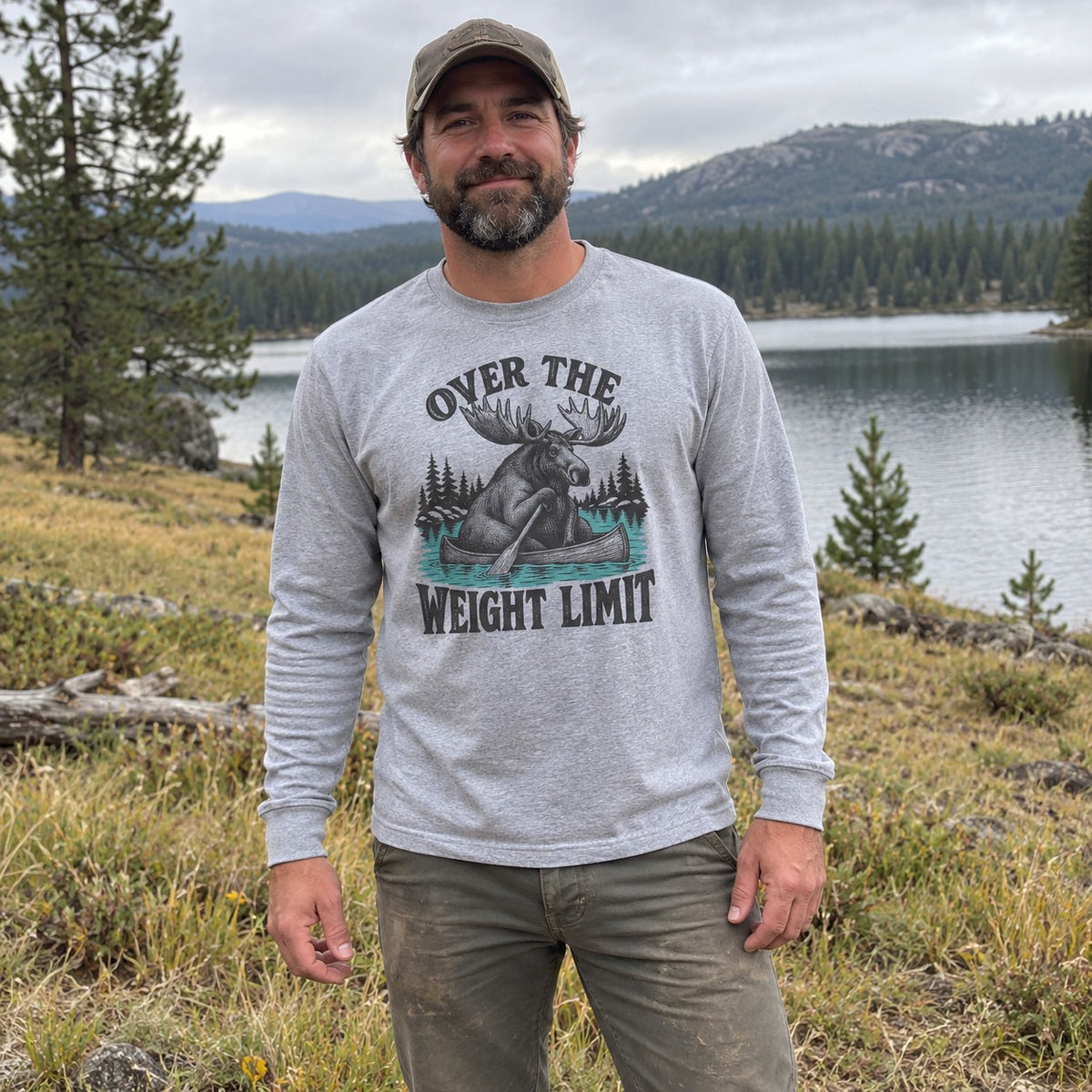 Wearing the Over the Weight Limit Long Sleeve Shirt outdoors
