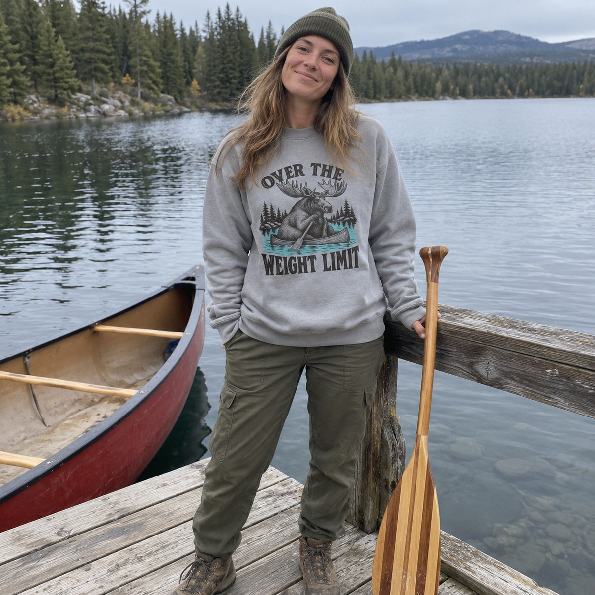Wearing the Over the Weight Limit Sweatshirt outdoors