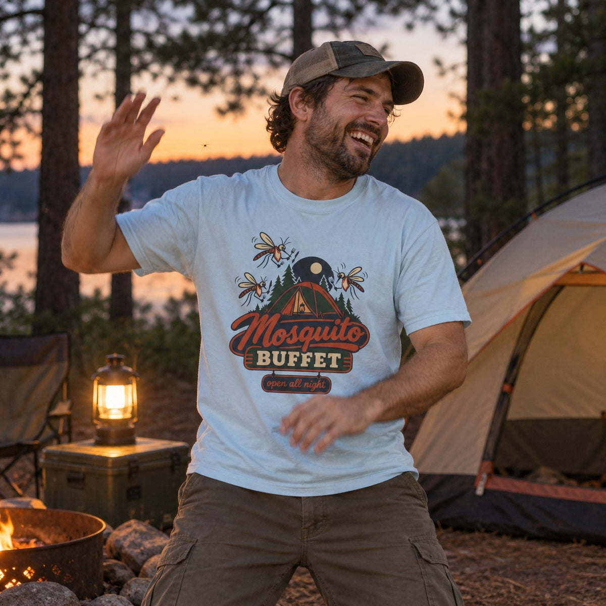 Mosquito Buffet T-Shirt worn outdoors