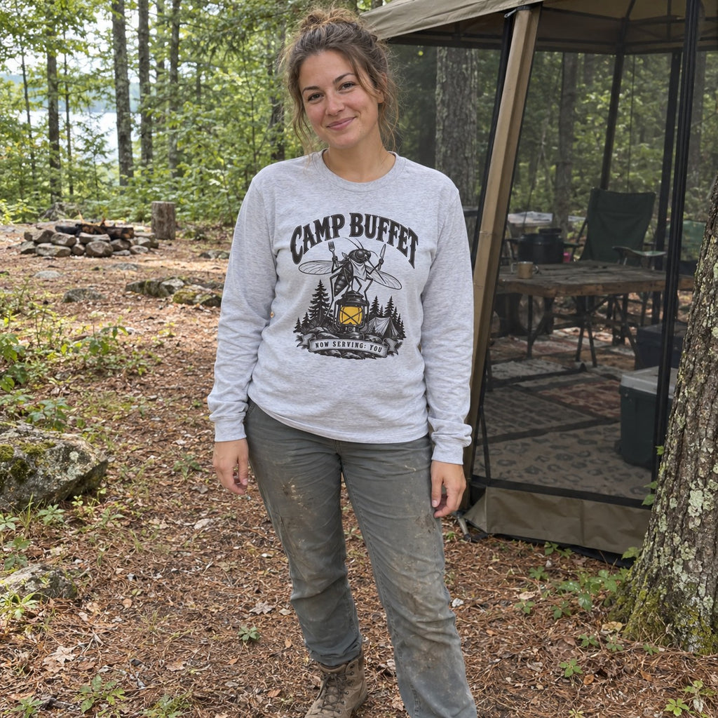 Wearing the Camp Buffet Long Sleeve Shirt outdoors