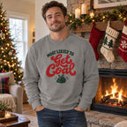 Most Likely To Get Coal Sweatshirt worn in a casual Christmas photo
