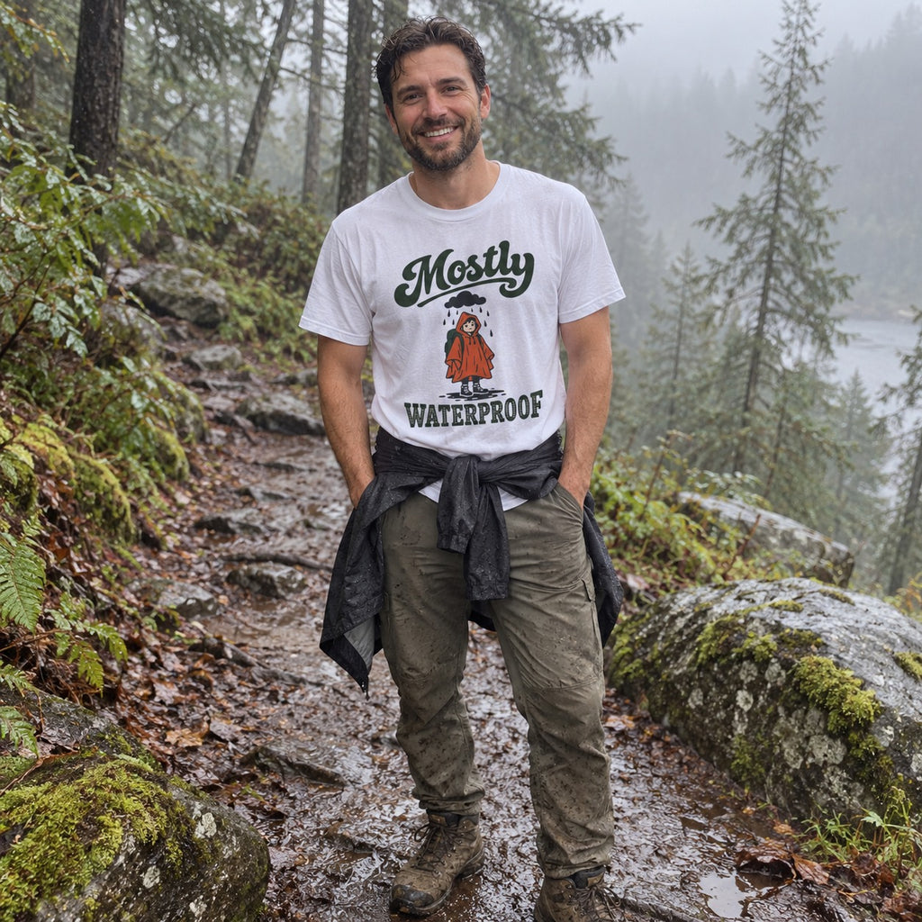 Wearing the Mostly Waterproof T-Shirt