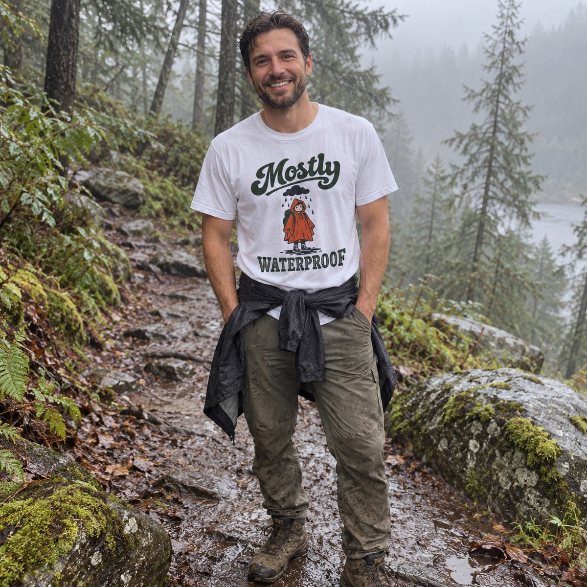 Wearing the Mostly Waterproof T-Shirt