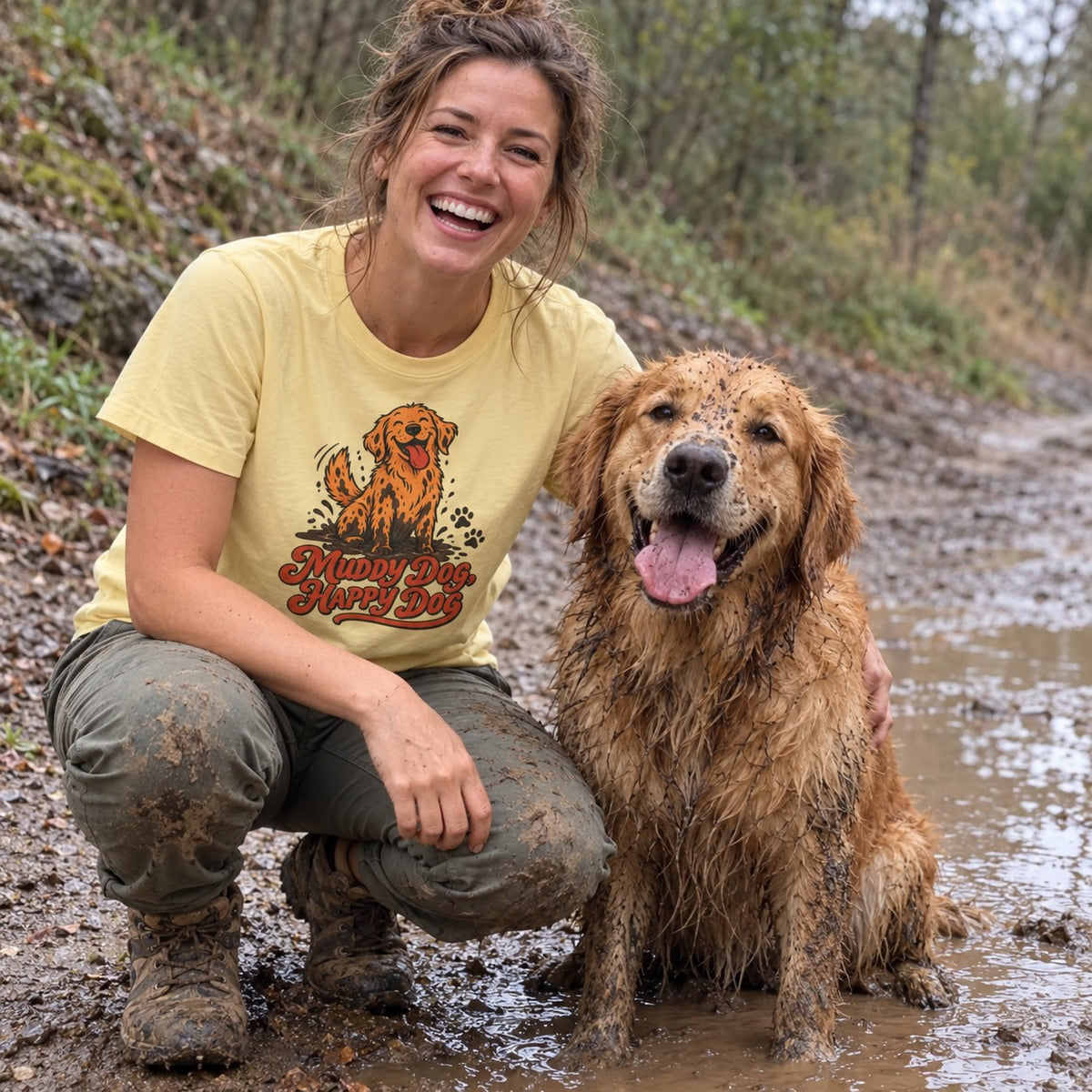 Wearing the Muddy Dog, Happy Dog T-Shirt