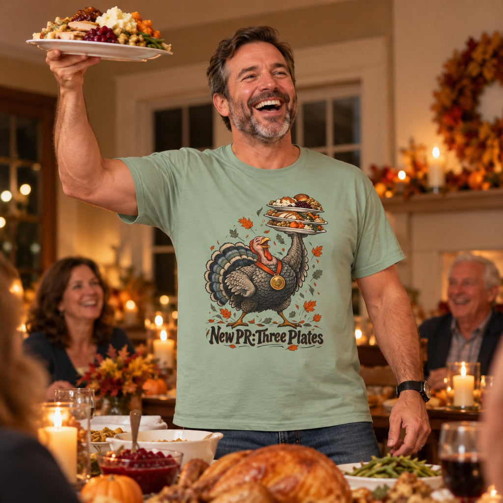New PR: Three Plates T-Shirt worn casually