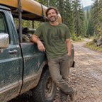 Old Truck Forest Road T-Shirt worn by an old pickup