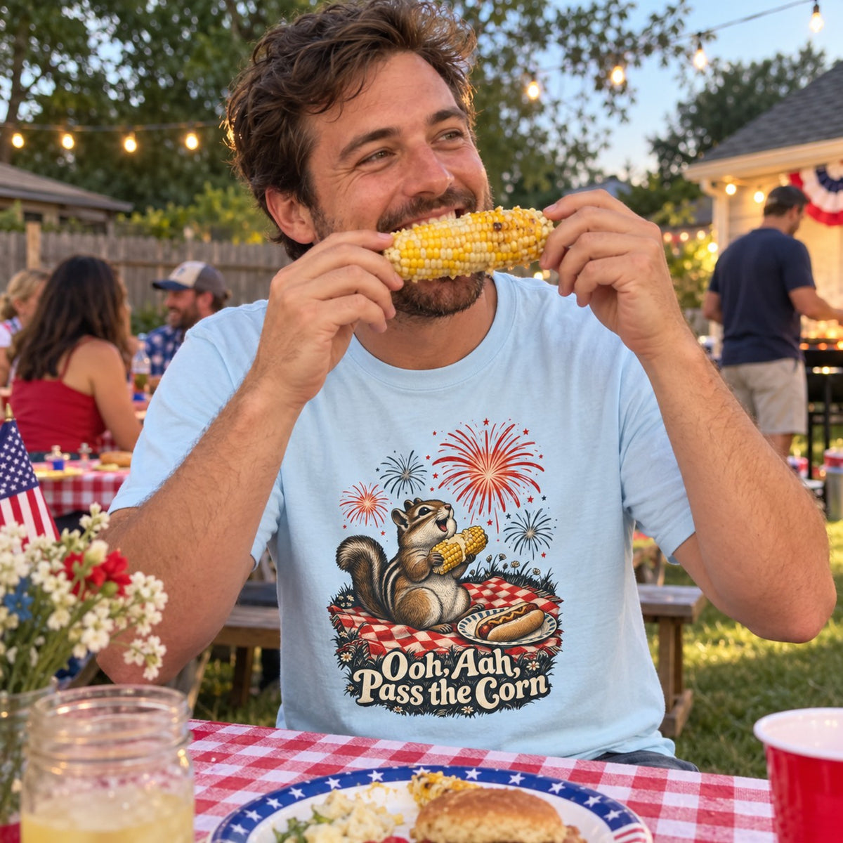 Ooh, Aah, Pass the Corn T-Shirt worn casually