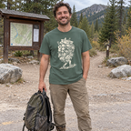 Hiker wearing the Overpacked Hiker T-Shirt
