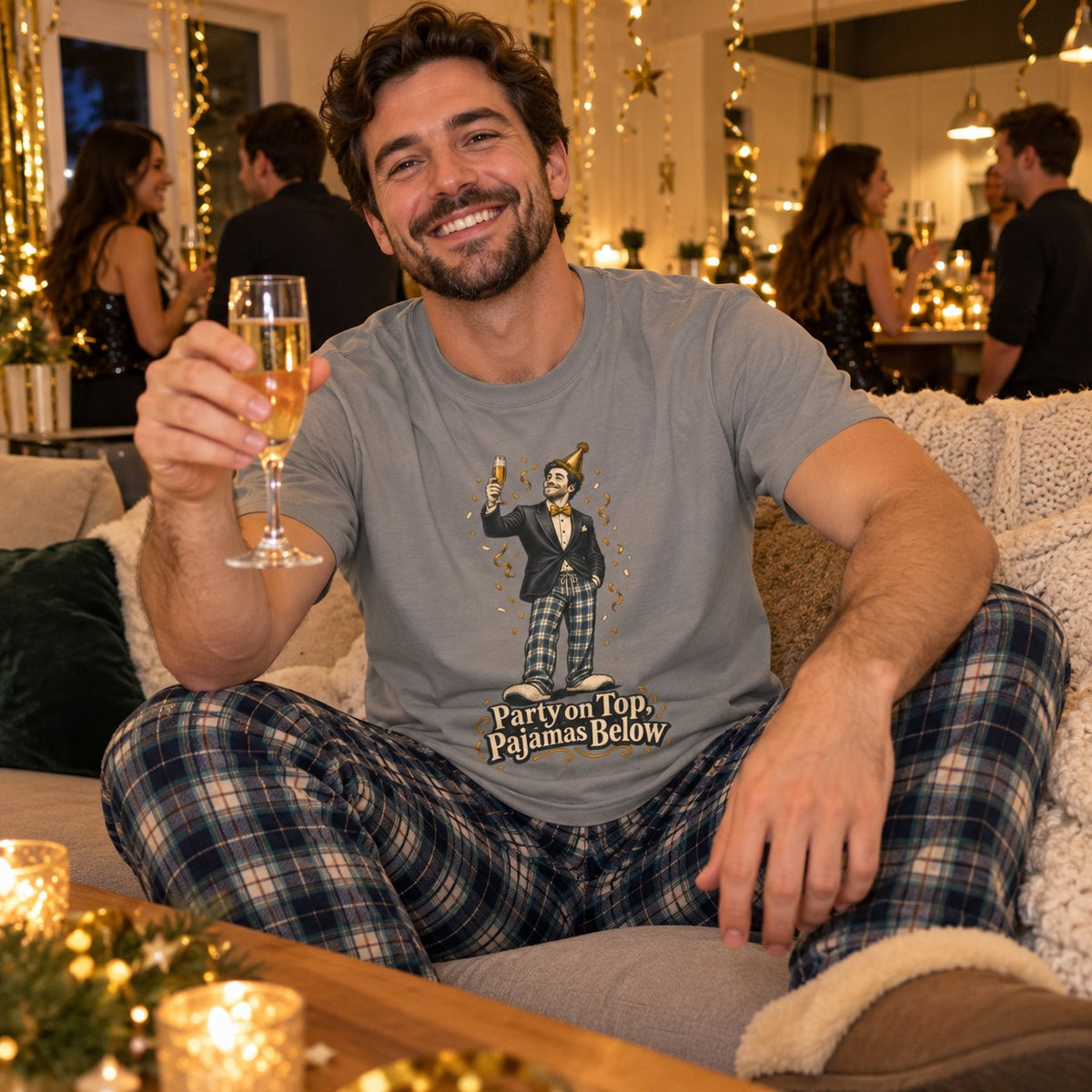 Party on Top, Pajamas Below T-Shirt worn casually