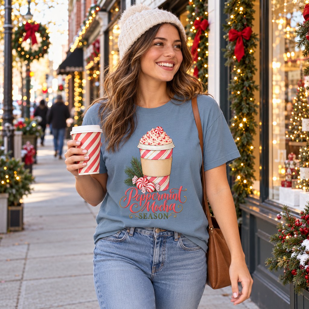Peppermint Mocha Season T-Shirt worn casually