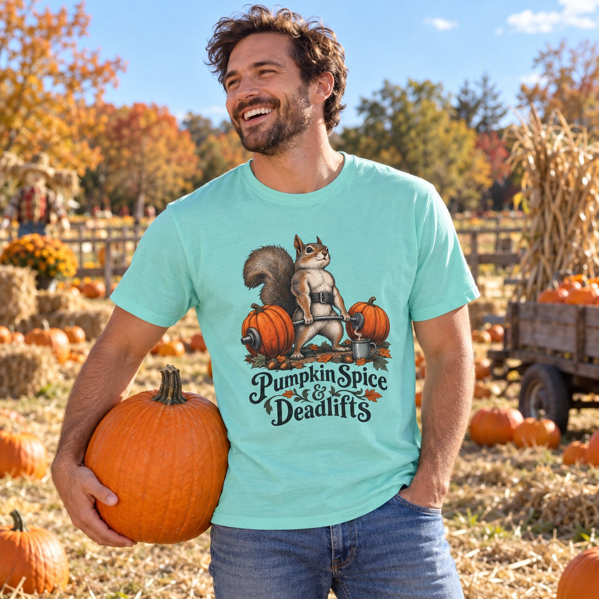 Pumpkin Spice & Deadlifts T-Shirt worn casually