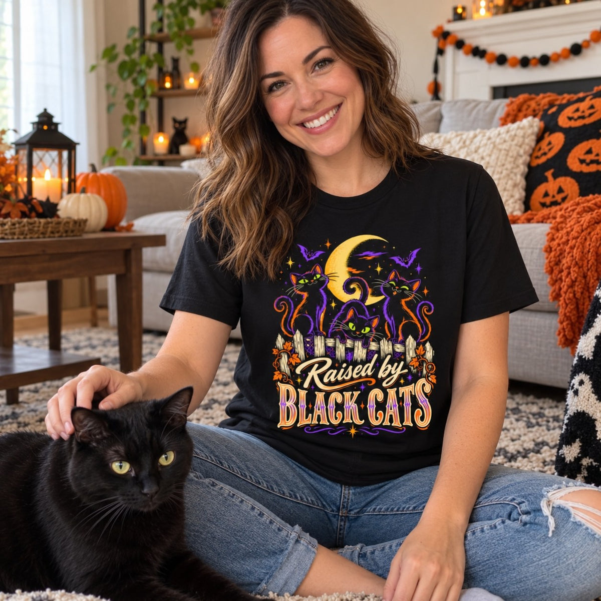 Raised by Black Cats T-Shirt worn casually