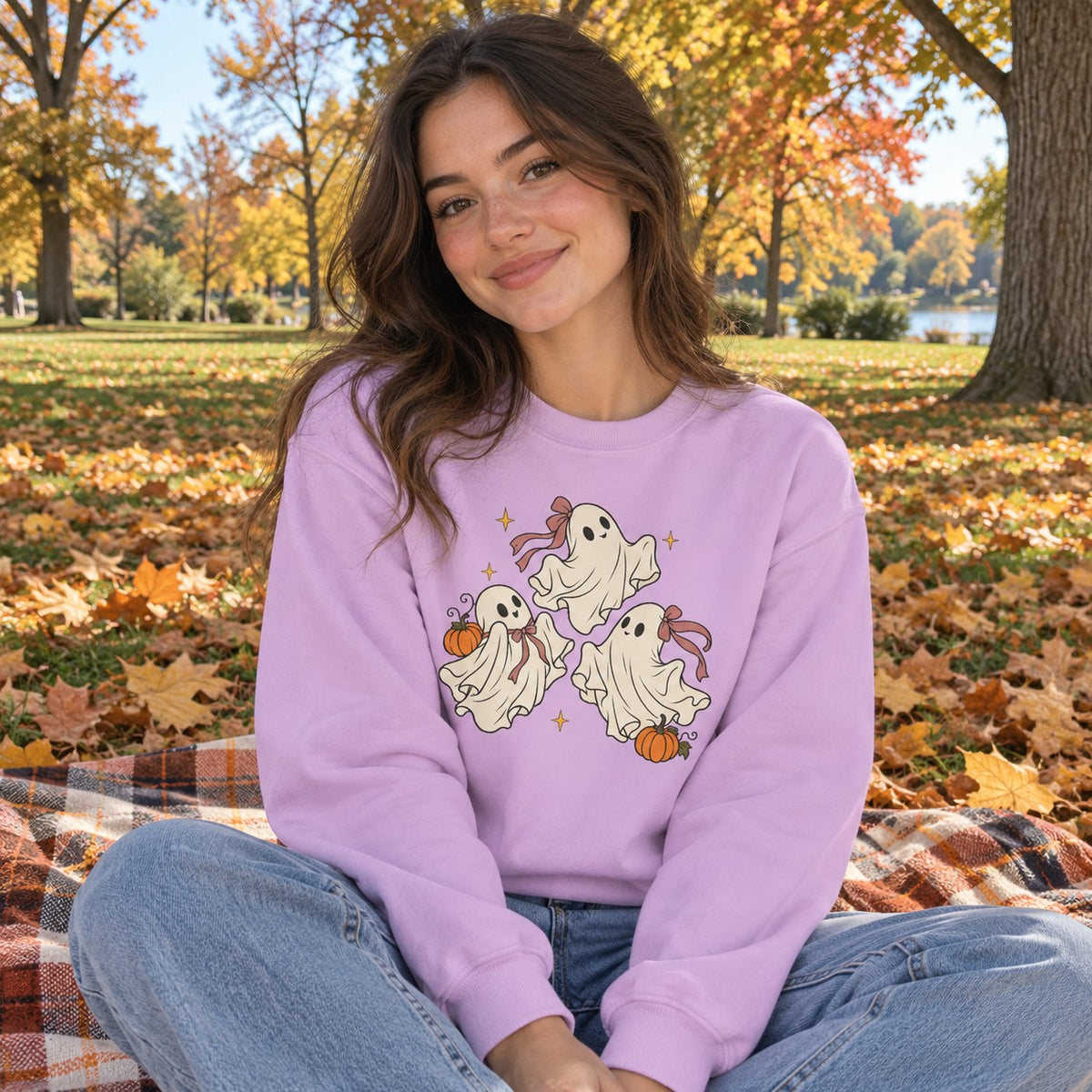 Person wearing the Ribbon Ghosts Sweatshirt
