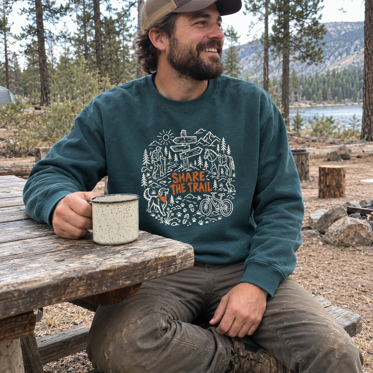 Share the Trail Sweatshirt worn outdoors