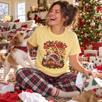 Silent Night? Not in This House T-Shirt worn in a casual Christmas photo