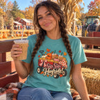 Woman wearing the Sip, Sip, Hayride! T-shirt