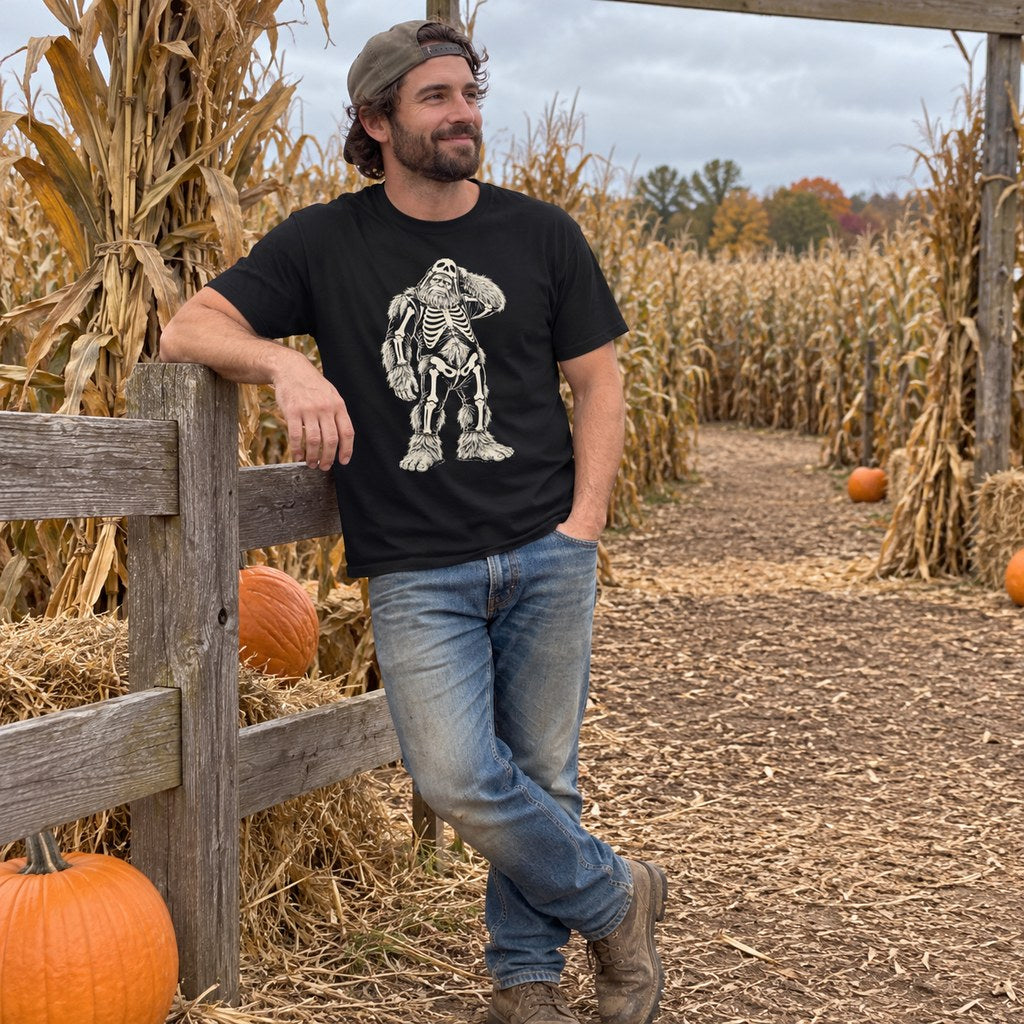 Person wearing the Bigfoot Skeleton Costume T-Shirt