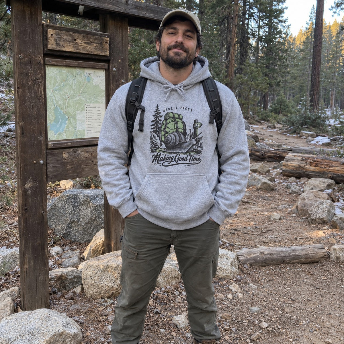 Wearing the Making Good Time Hoodie outdoors