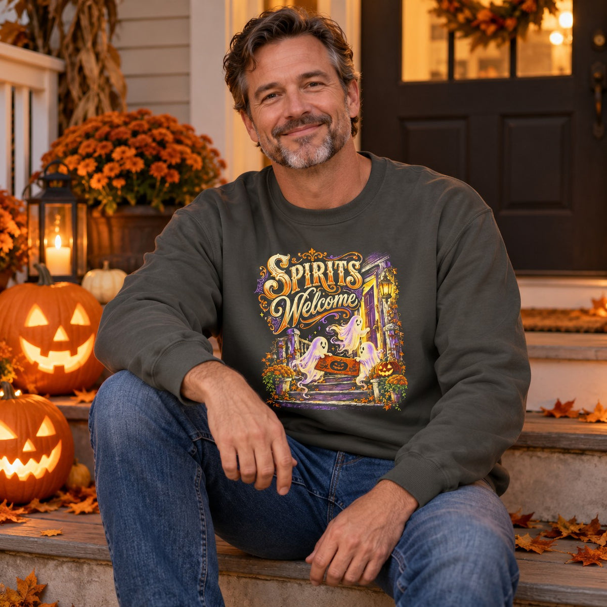 Spirits Welcome Sweatshirt worn casually