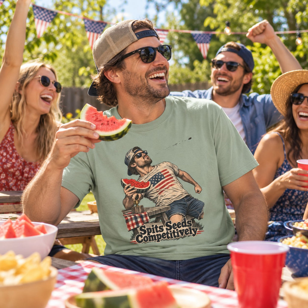 Spits Seeds Competitively T-Shirt worn casually