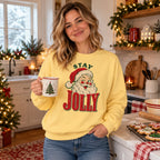 Stay Jolly Sweatshirt worn in a casual Christmas photo