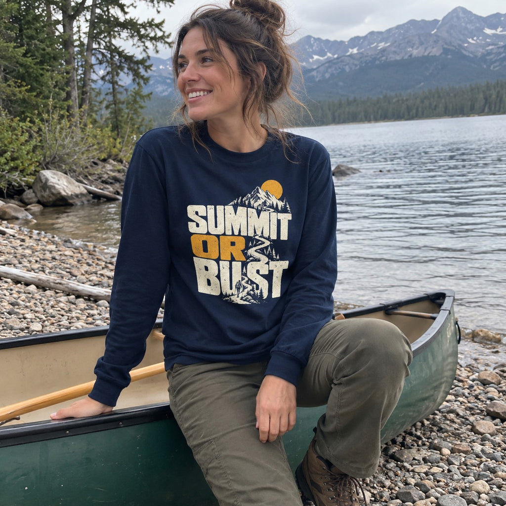 Summit or Bust Long Sleeve worn outdoors