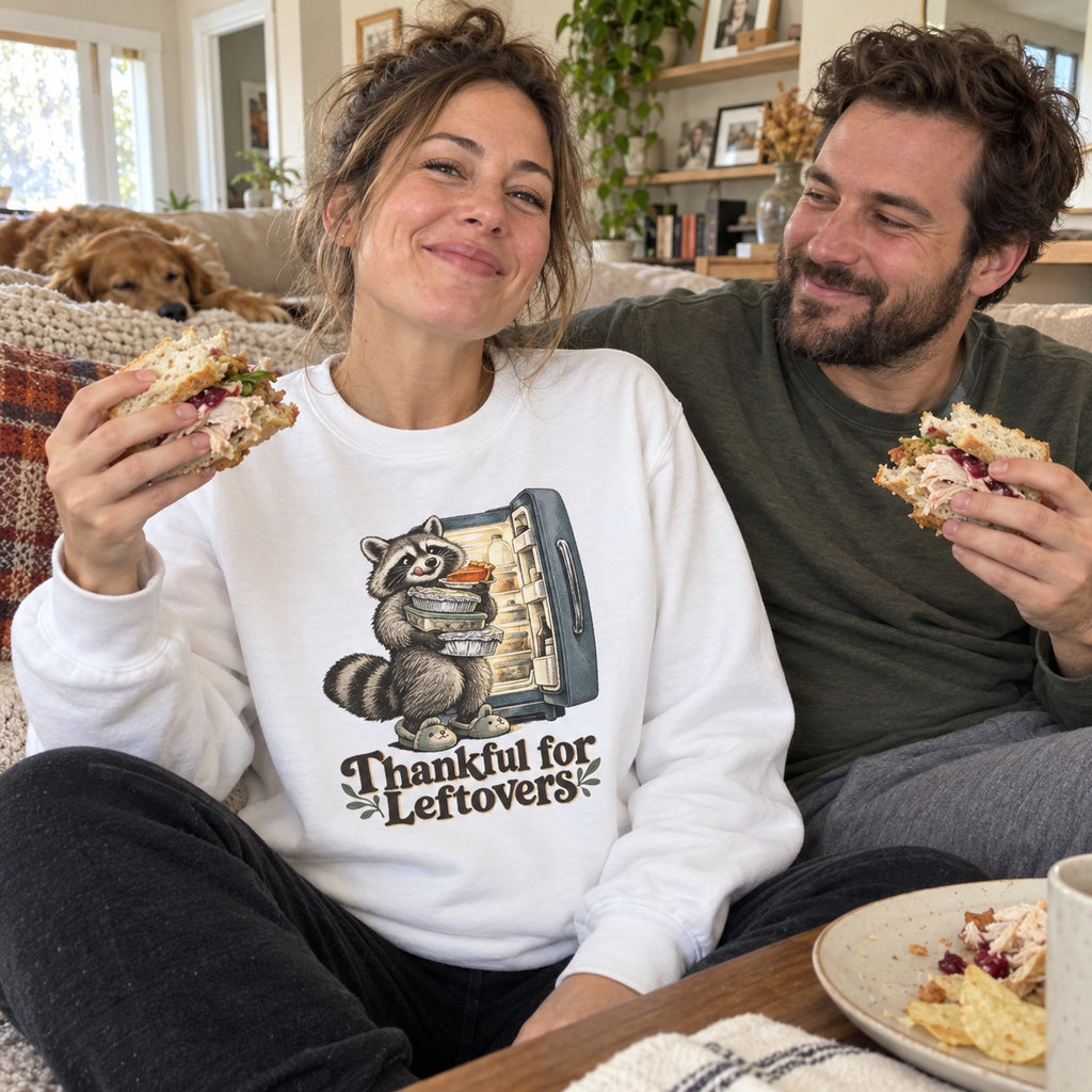 Thankful for Leftovers Sweatshirt worn casually