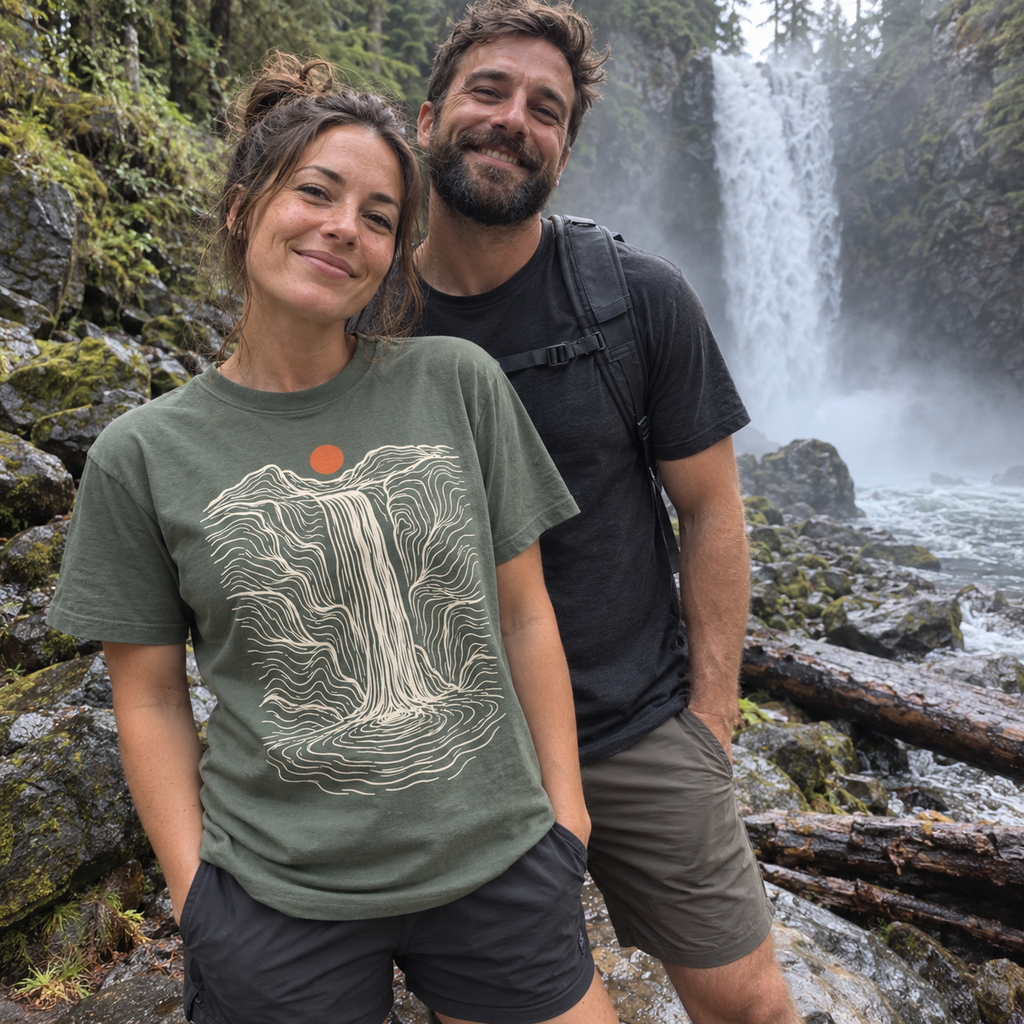 Topo Waterfall T-Shirt worn outdoors