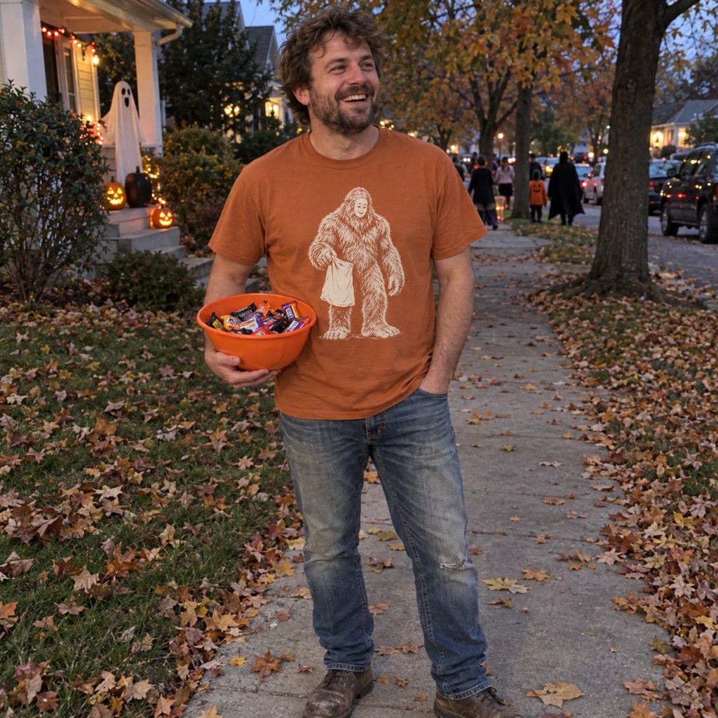 Person wearing the Bigfoot Trick or Treat T-Shirt
