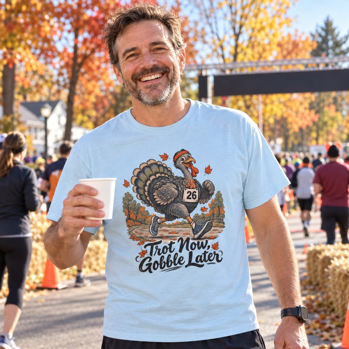 Trot Now, Gobble Later T-Shirt worn casually