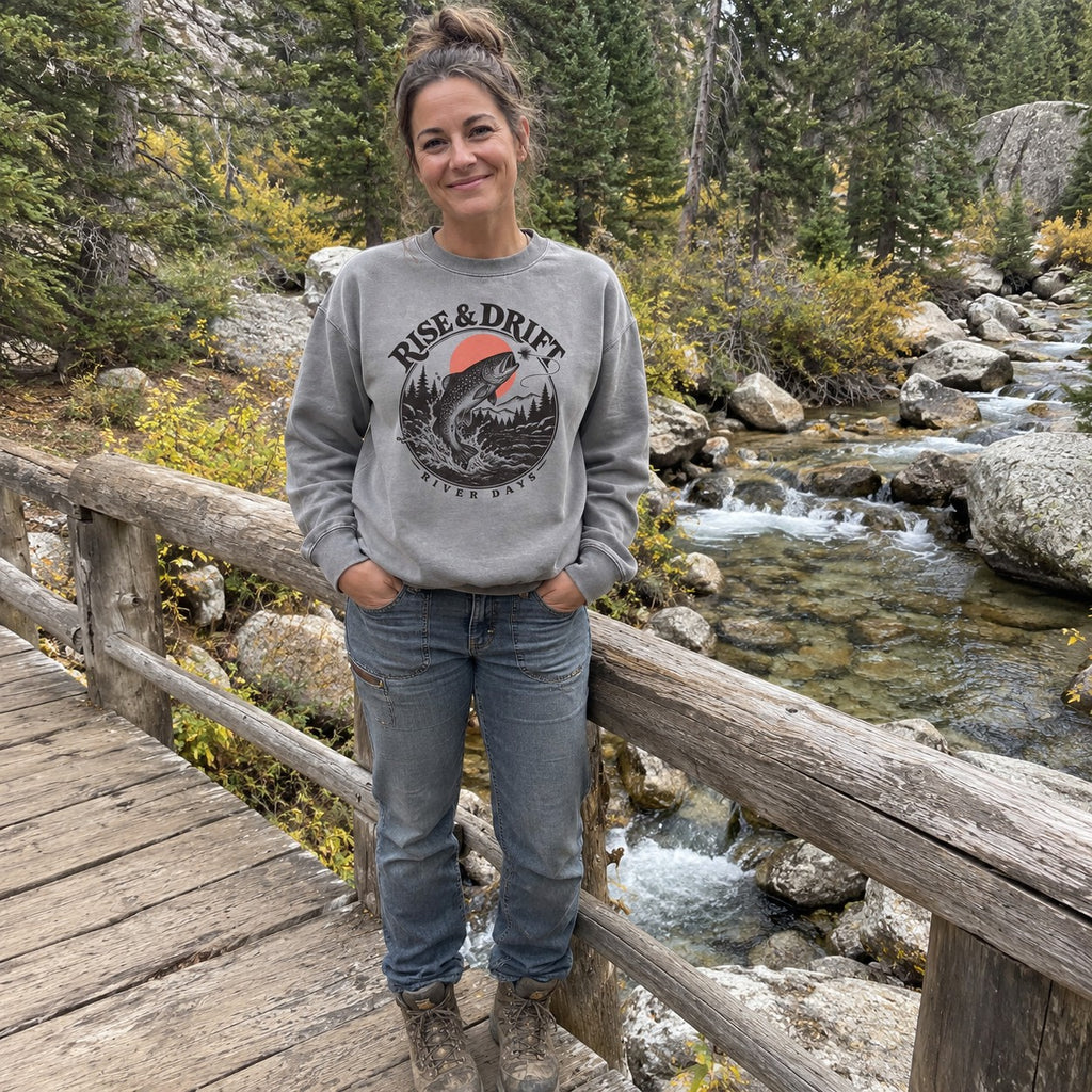 Wearing the Rise & Drift Sweatshirt outdoors
