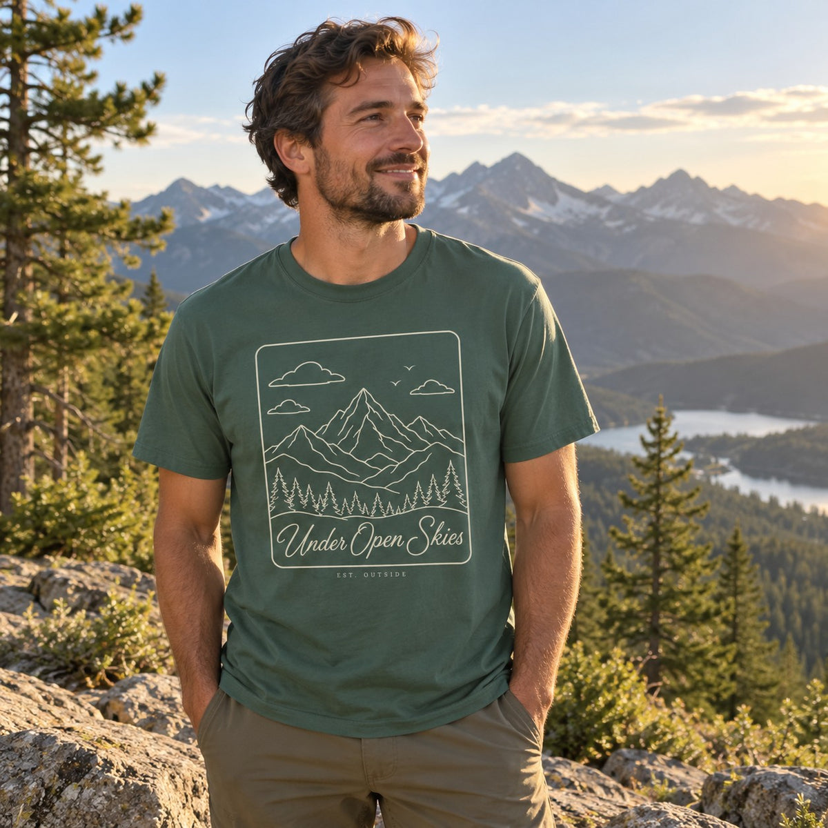 Under Open Skies T-Shirt worn outdoors