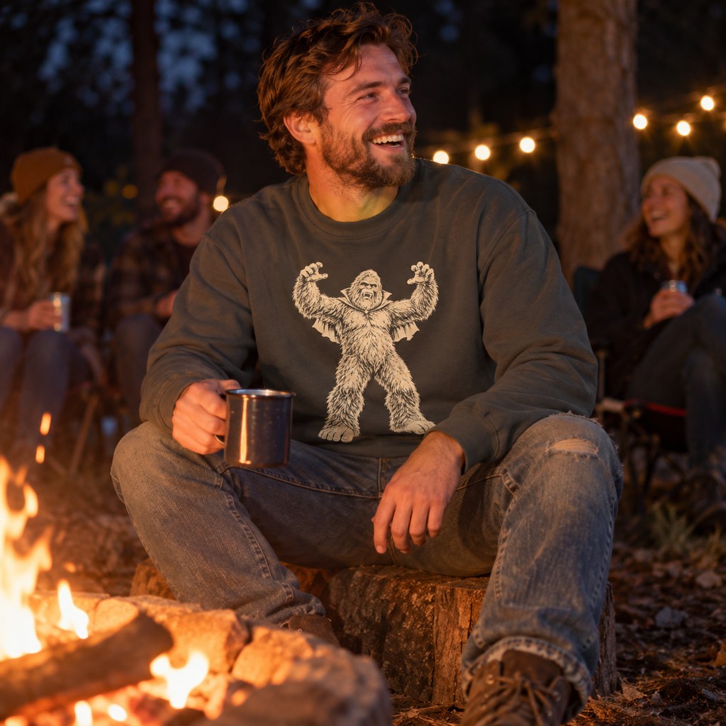 Person wearing the Bigfoot Vampire Sweatshirt