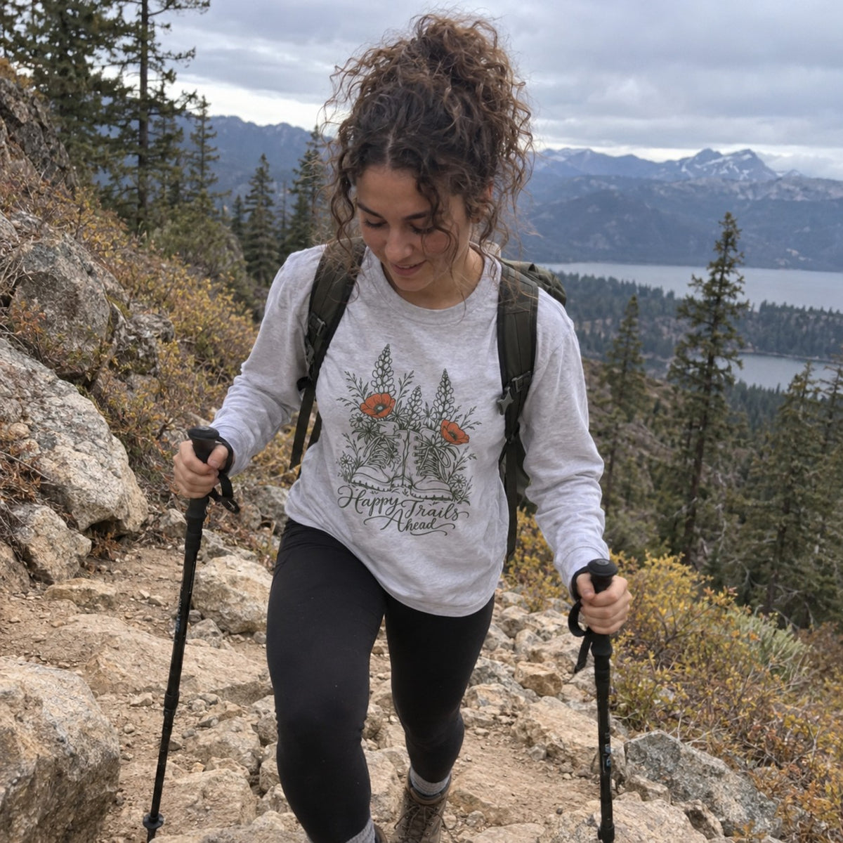 Happy Trails Ahead Long Sleeve Shirt - worn outdoors
