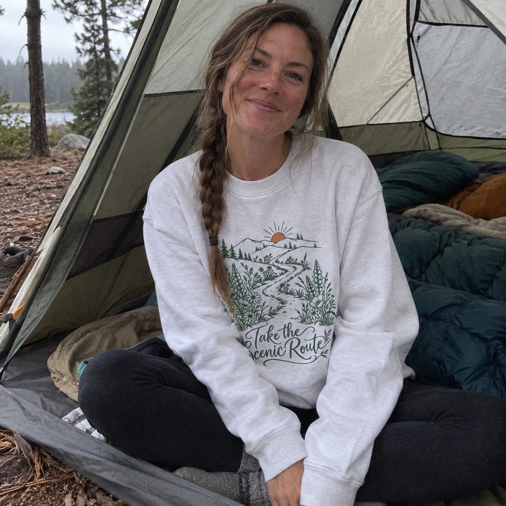 Take the Scenic Route Sweatshirt - worn outdoors