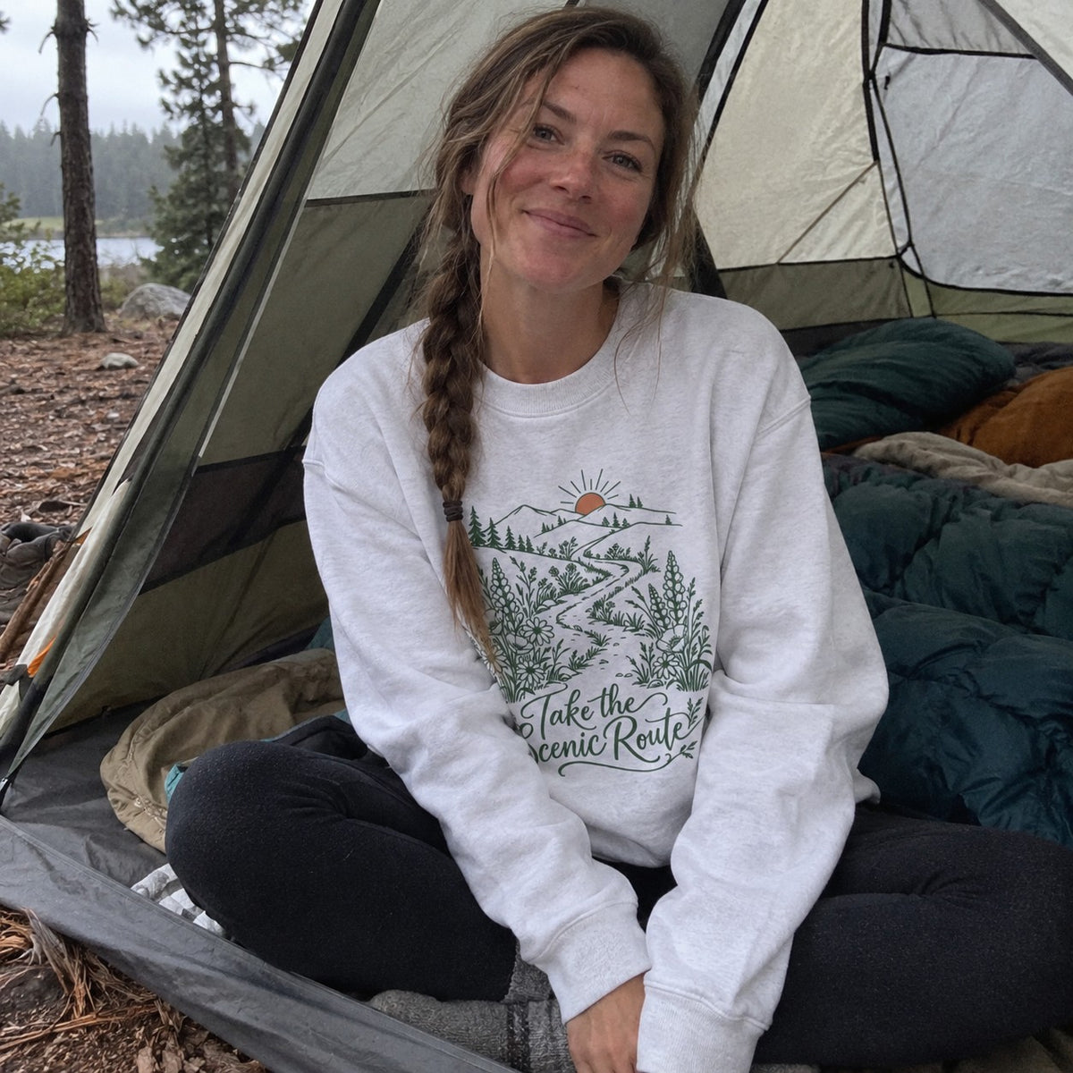 Take the Scenic Route Sweatshirt - worn outdoors