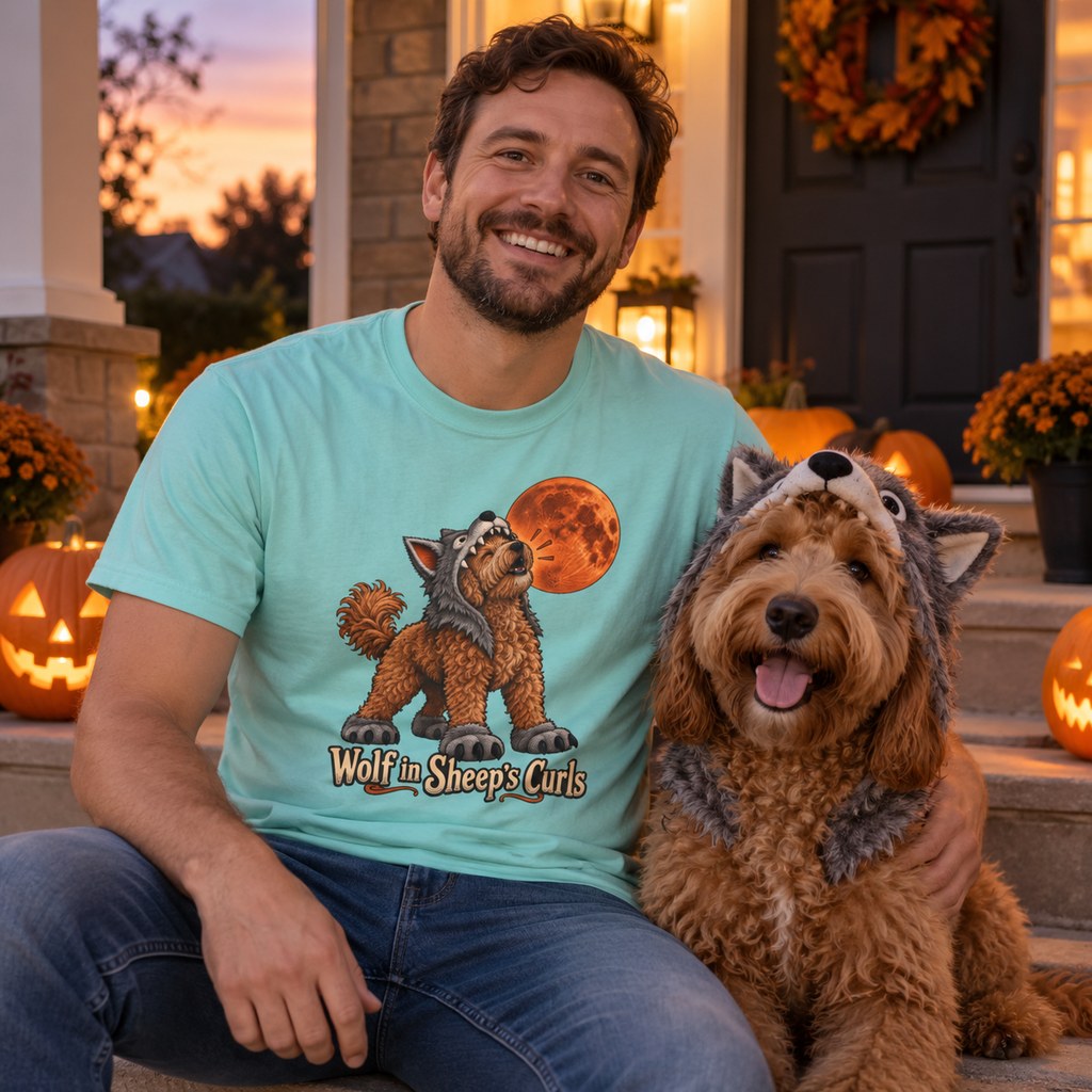 Wolf in Sheep's Curls T-Shirt worn casually