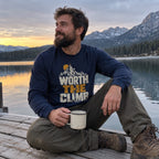 Worth the Climb Summit Flag Long Sleeve worn outdoors